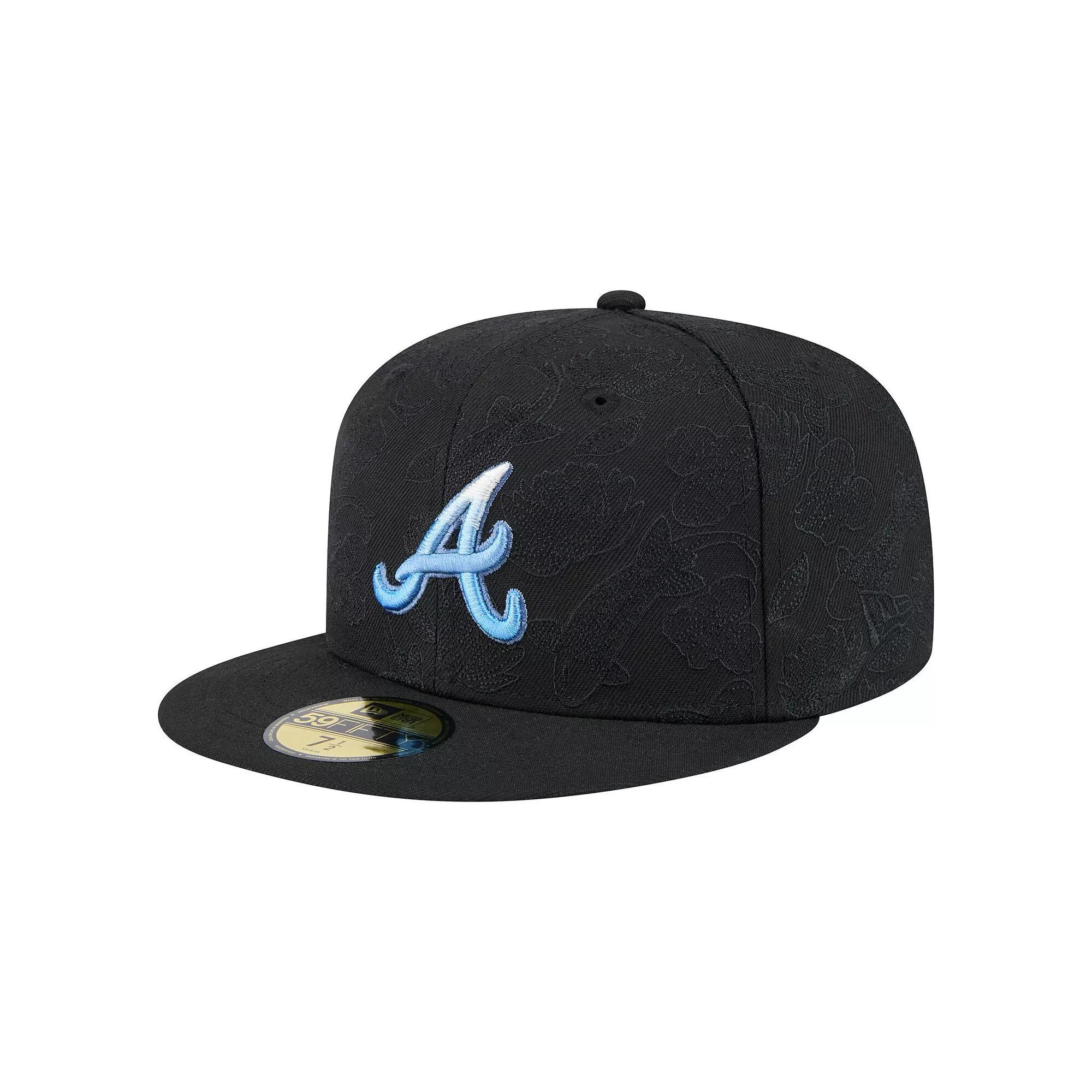Men's New Era Black Atlanta Braves Tonal Koi 59FIFTY Fitted Hat, Size: 7 1/2 Product Image