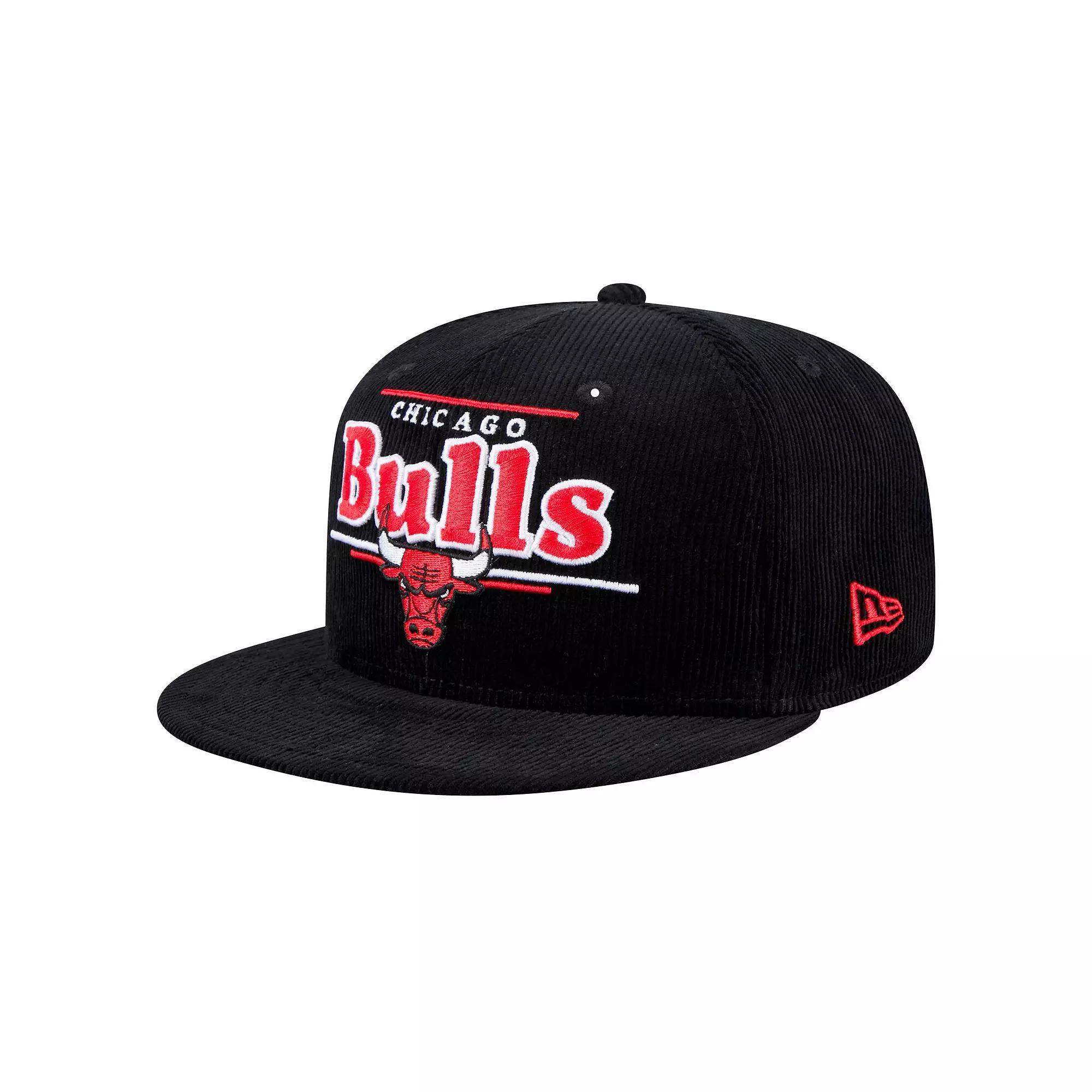 Men's New Era Black Chicago Bulls Throwback Display Corduroy 9FIFTY Snapback Hat Product Image