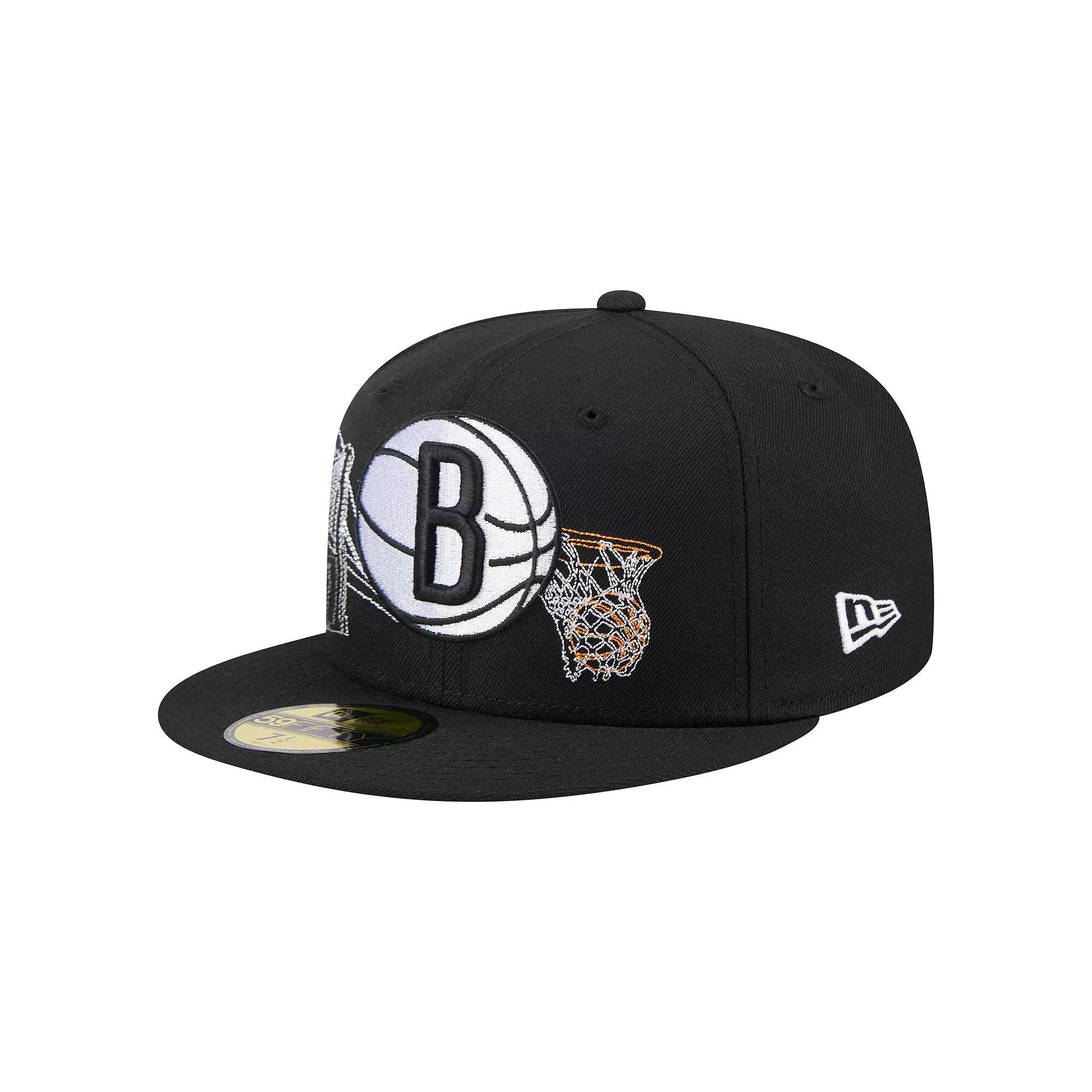 Men's New Era Black Brooklyn Nets State Stitch 59FIFTY Fitted Hat, Size: 7 1/4 Product Image