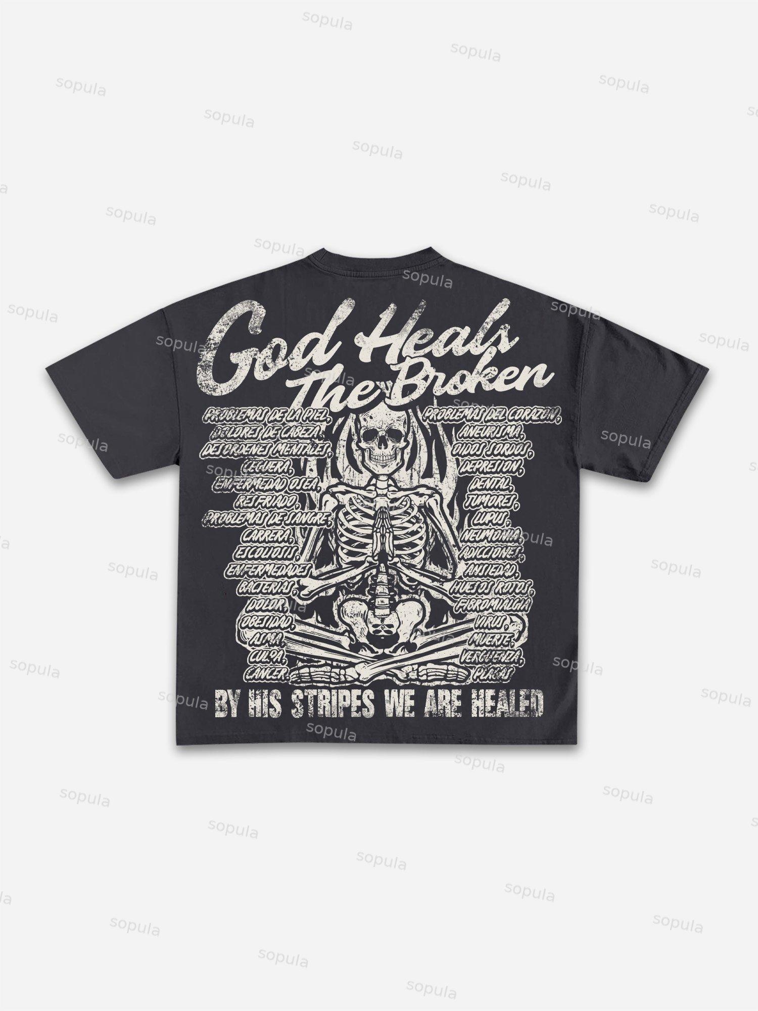 God Heals The Broken Vintage Graphic Cotton T-shirt Product Image