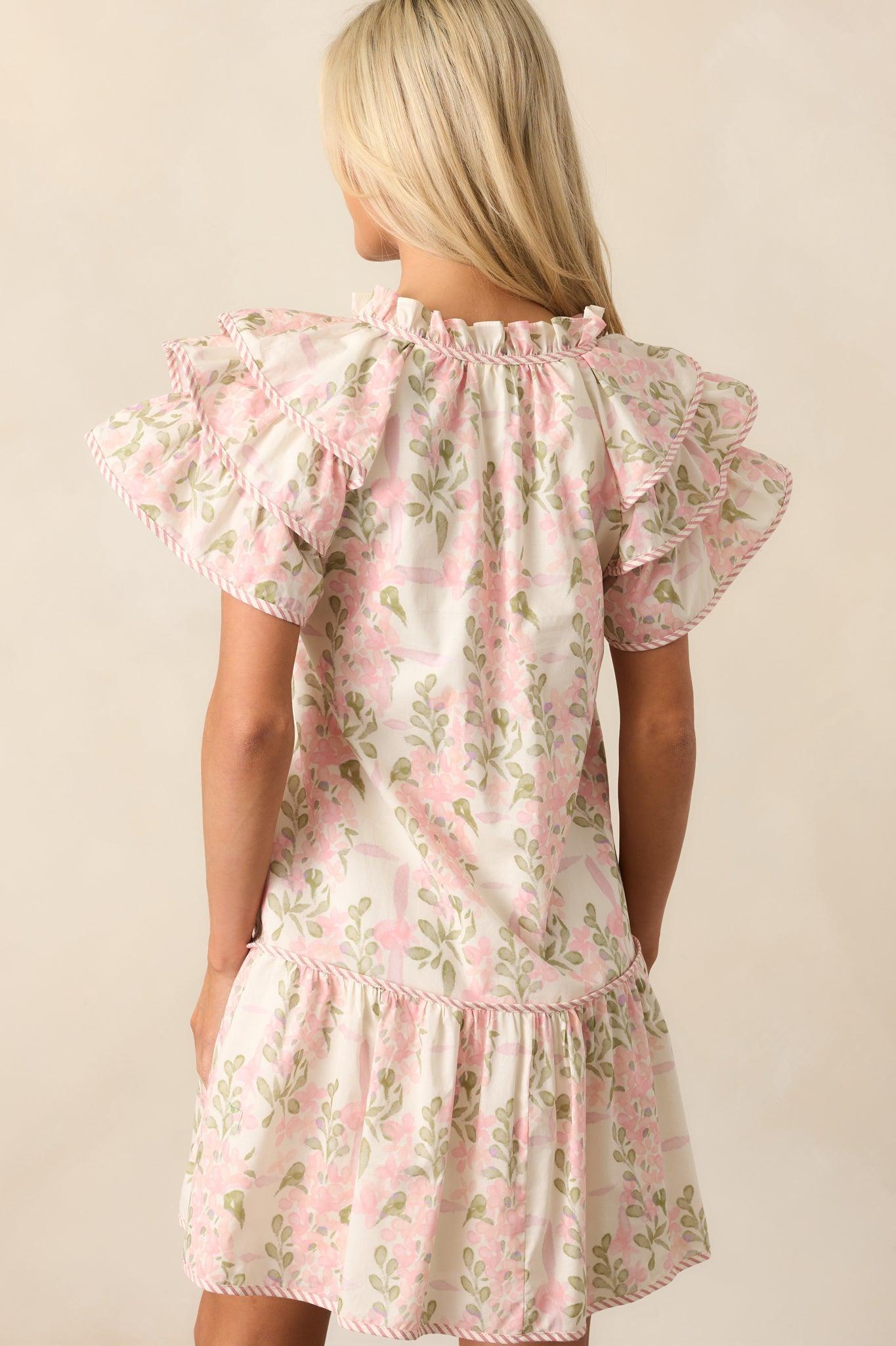 Garden Of Dreams Cotton Pink Flutter Sleeve Mini Dress Product Image