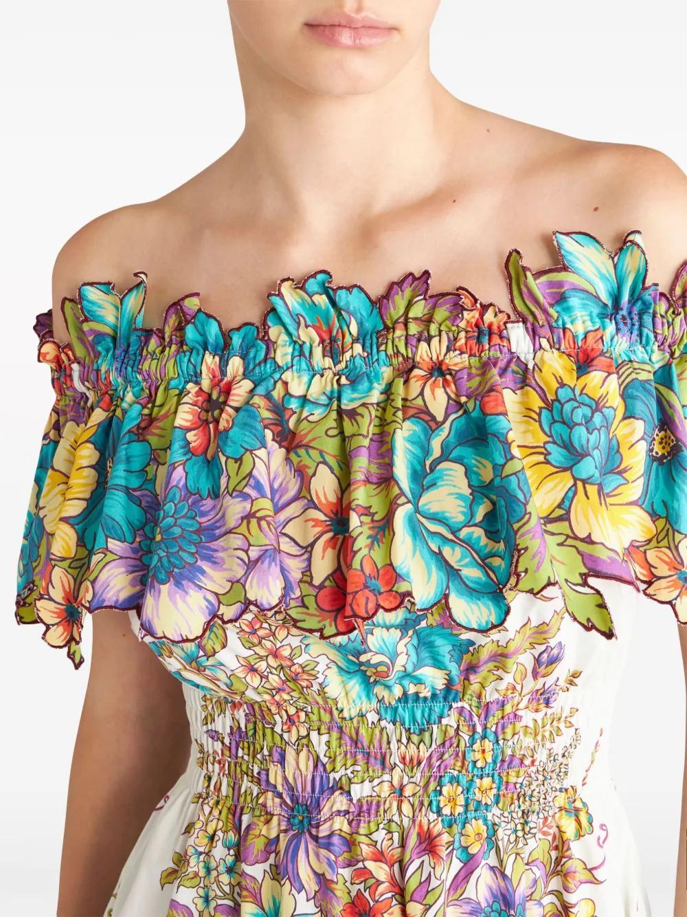 floral-print off-shoulder cotton dress Product Image