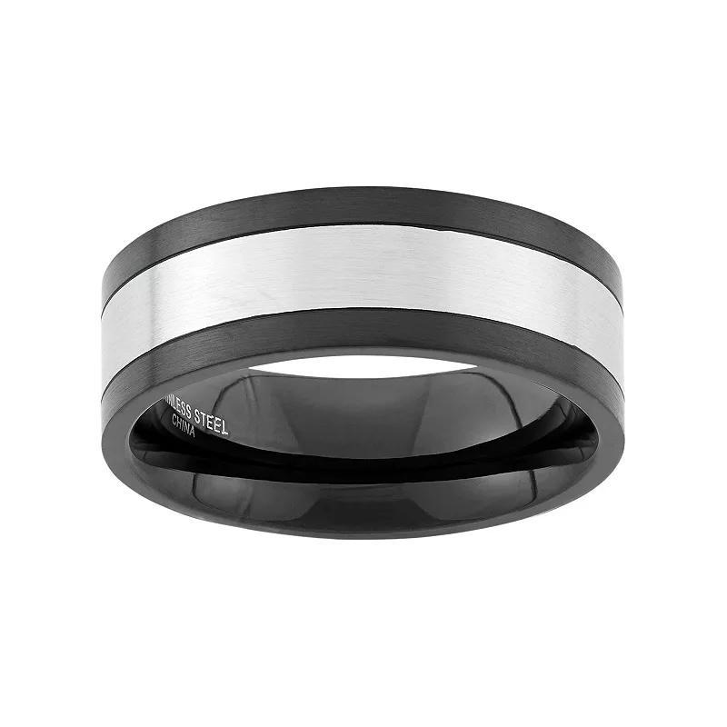 Two Tone Stainless Steel Striped Wedding Band - Men, Men's, Size: 10.50, Grey Product Image