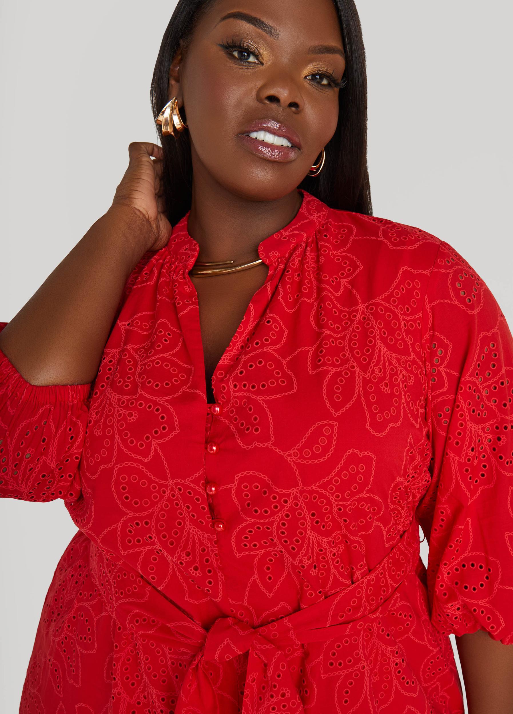 Eyelet Cotton Puff Sleeved Dress Product Image