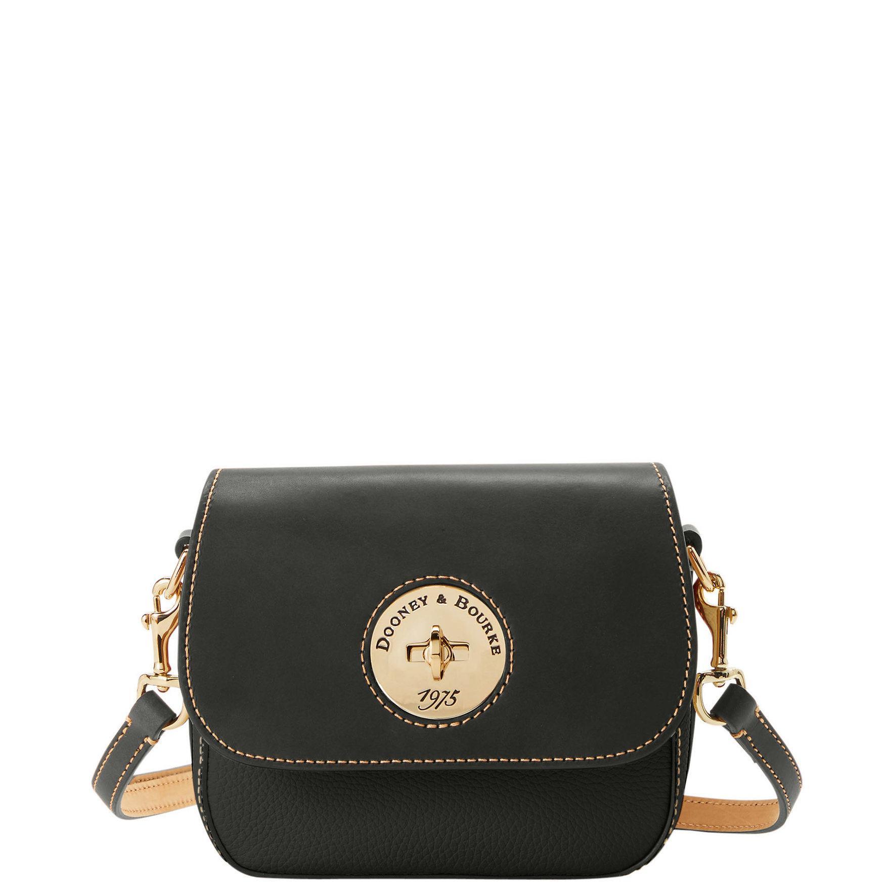 Dooney & Bourke Womens Pebble Turnlock Flap Saddle Leather Crossbody Bag in Black Product Image