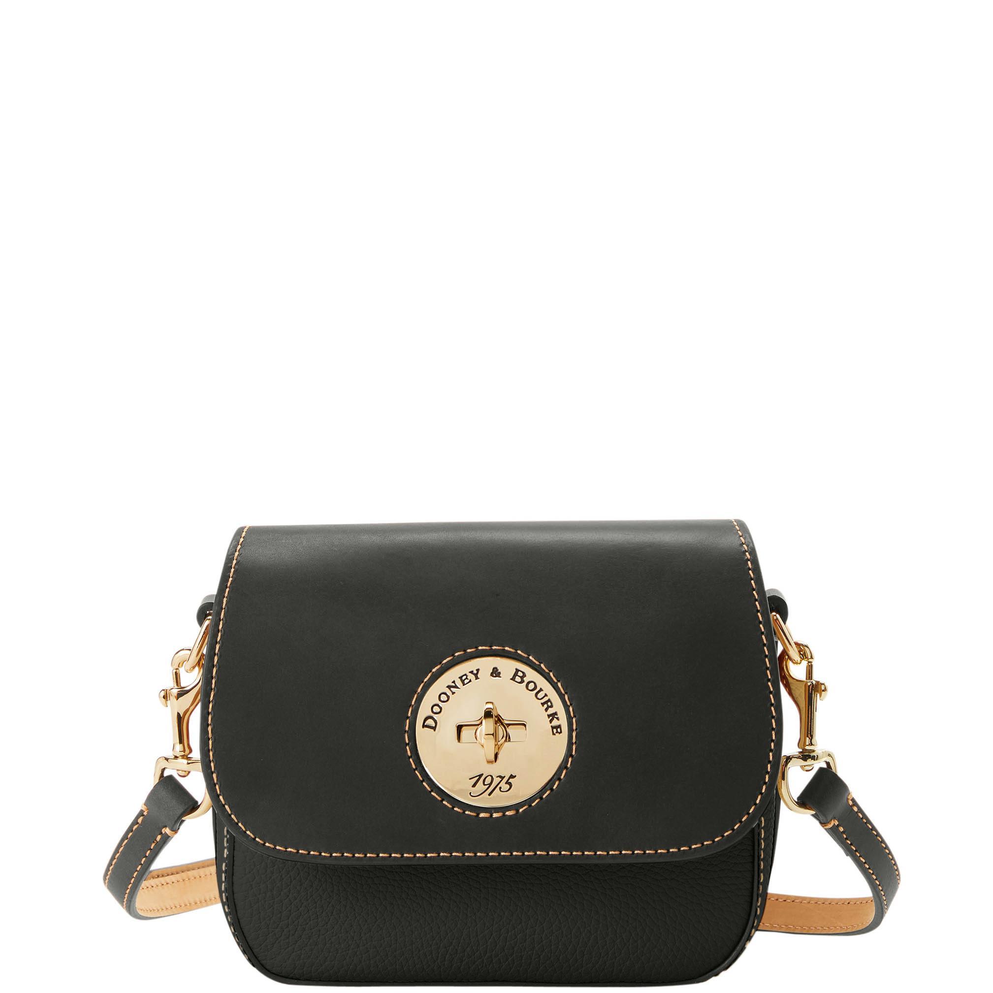 Dooney & Bourke Womens Pebble Turnlock Flap Saddle Leather Crossbody Bag in Black Product Image