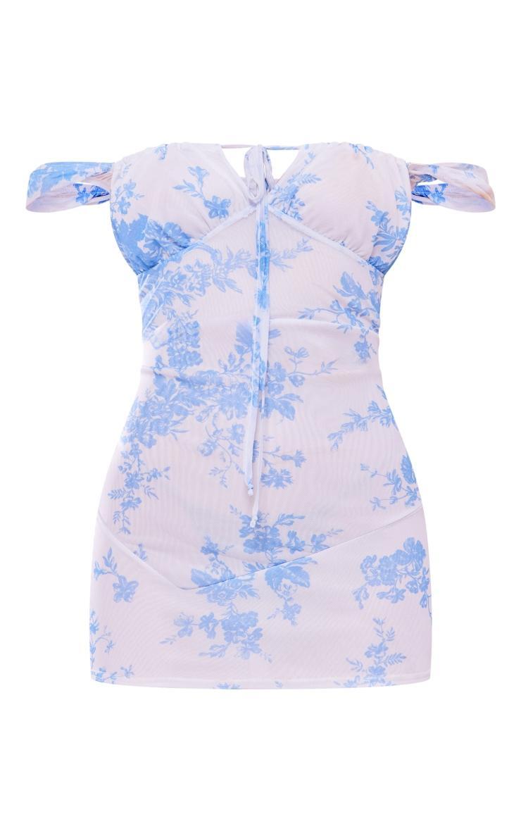 Multi Floral Mesh Bardot Cap Sleeve Mini Dress Product Image