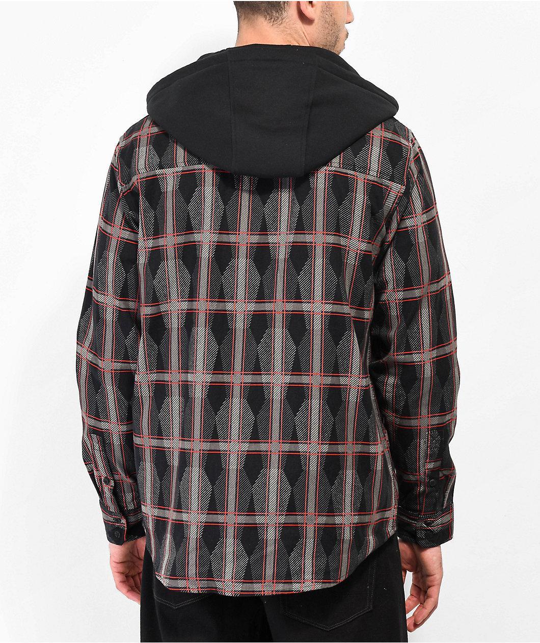 Lurking Class by Sketchy Tank Coffin Red & Black Plaid Hooded Flannel Product Image
