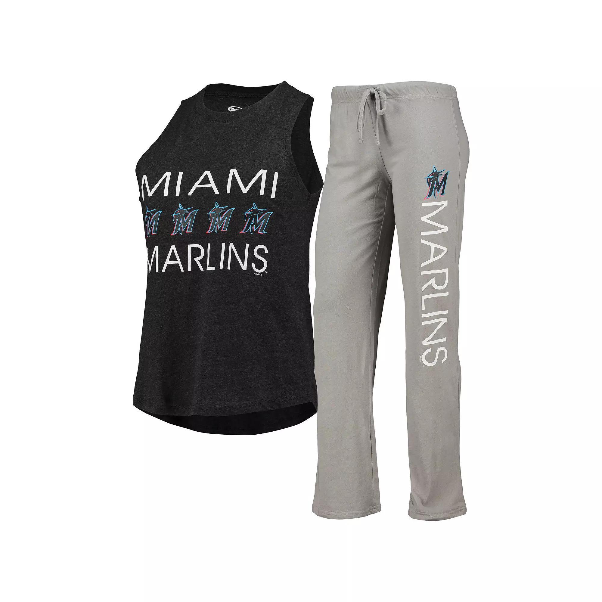 Women's Concepts Sport Gray/Black Miami Marlins Meter Muscle Tank Top & Pants Sleep Set, Size: Medium, Grey Product Image