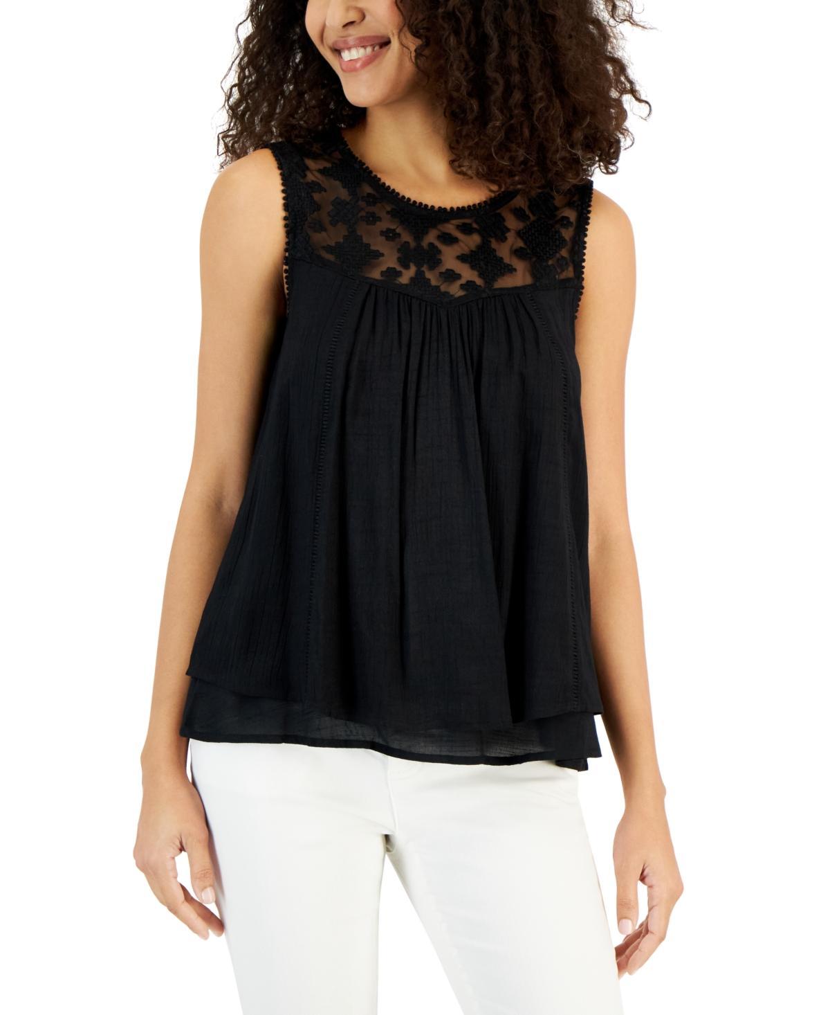 Style & Co Womens Sleeveless Embroidered Lace Top, Created for Macys Product Image