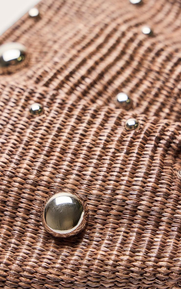 Chocolate Raffia Gold Studded Tote Product Image