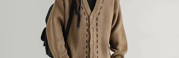 Contrast Stitching Button-Up Cardigan Product Image