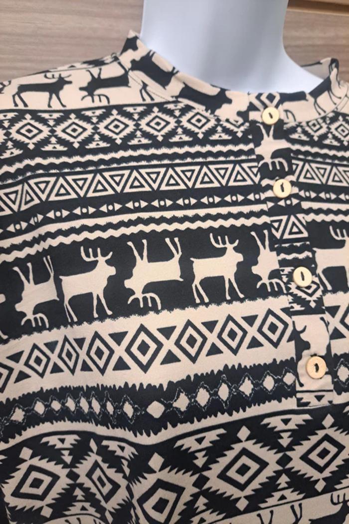 Reindeer Long Sleeve Button Top 2 Colors Product Image