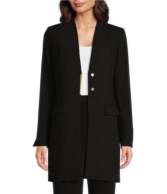 Donna Karan Knit Collarless Long Sleeve Snap Front Topper Jacket Product Image