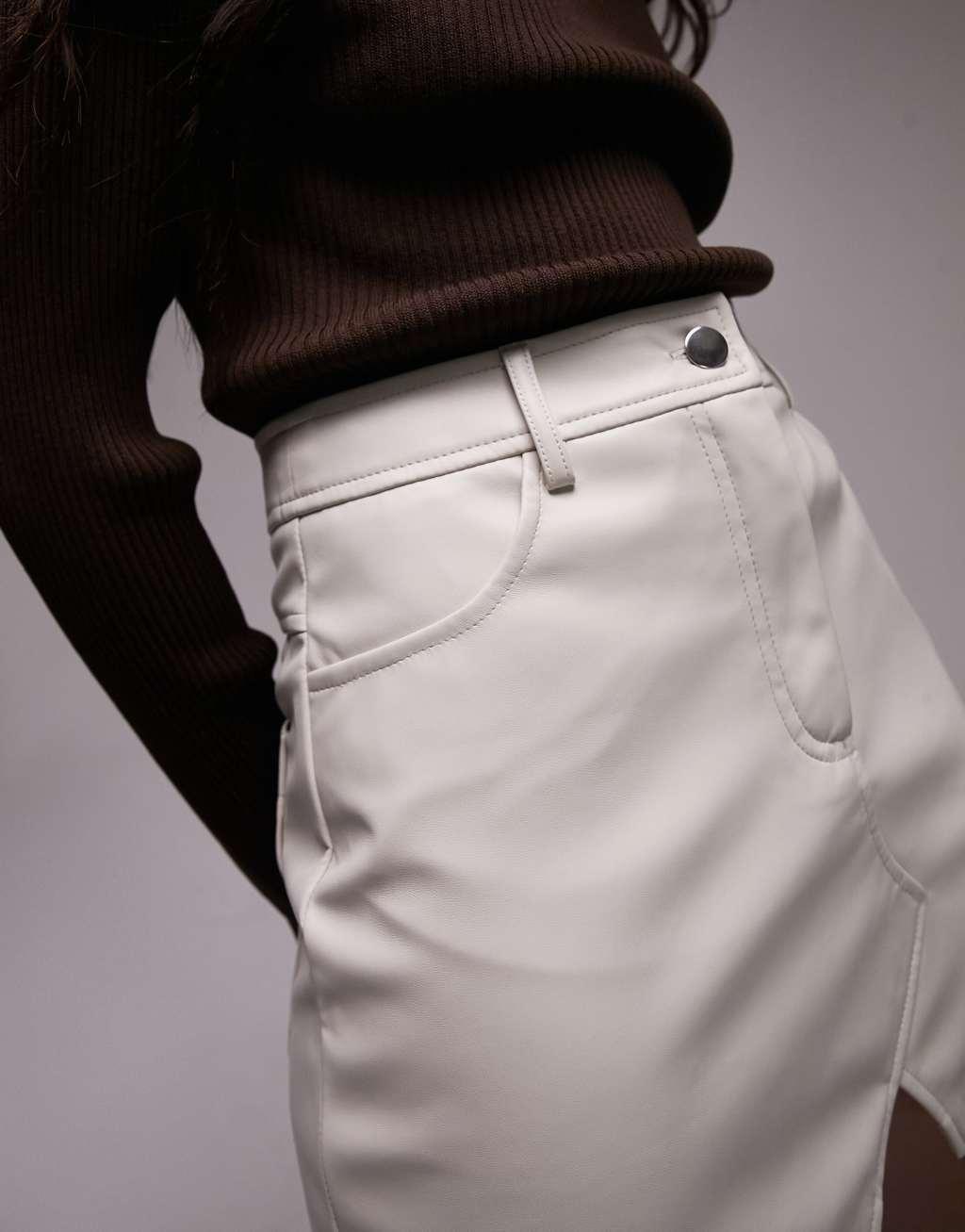 Topshop leather look denim styled mini skirt Product Image
