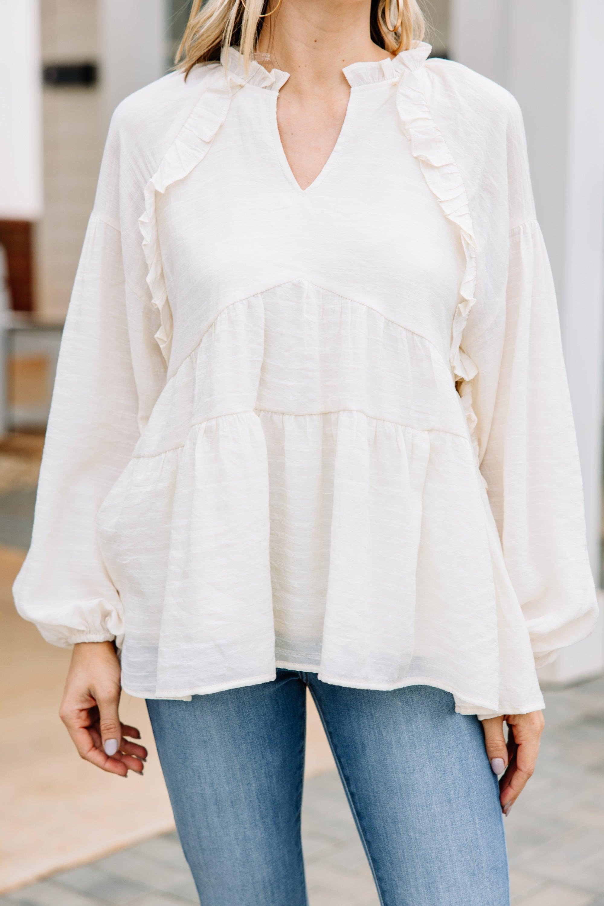 All Caught Up Cream White Ruffled Tunic Female Product Image