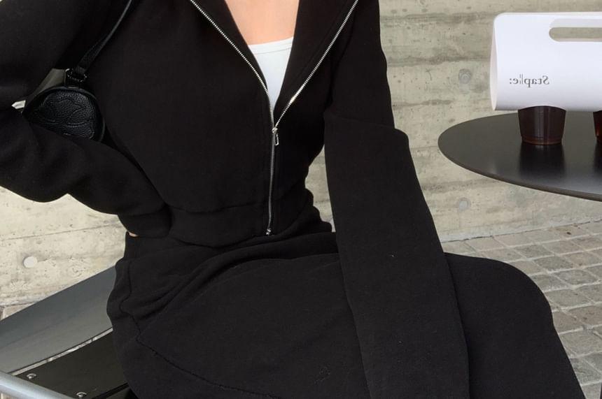 Hooded Crop Zip Jacket / High Rise Maxi A-Line Skirt Product Image