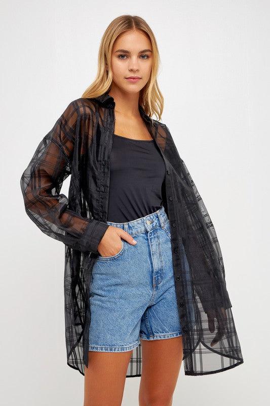 Checked Organza Tie Blouse Product Image