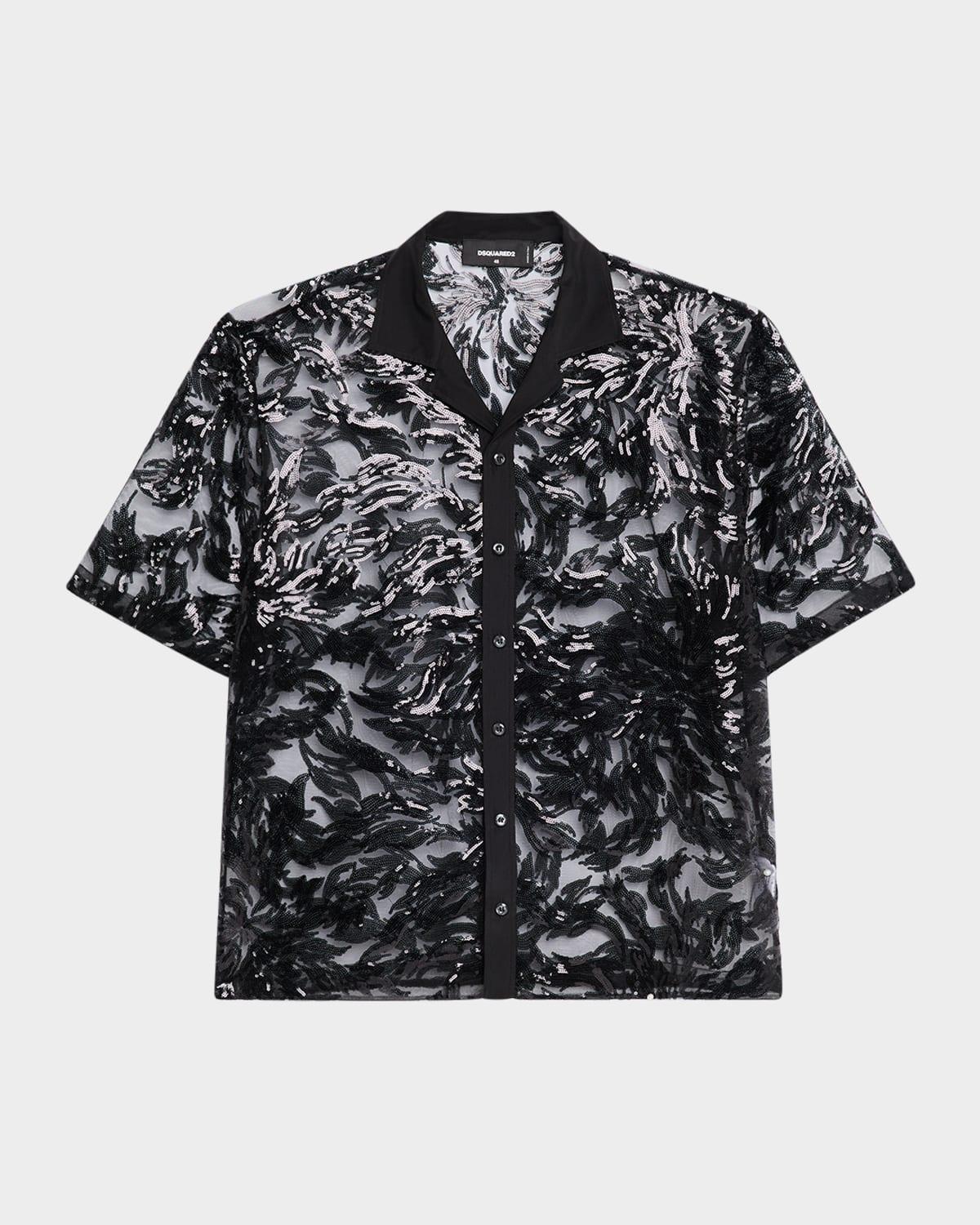 Mens Sequin-Embroidered Camp Shirt Product Image