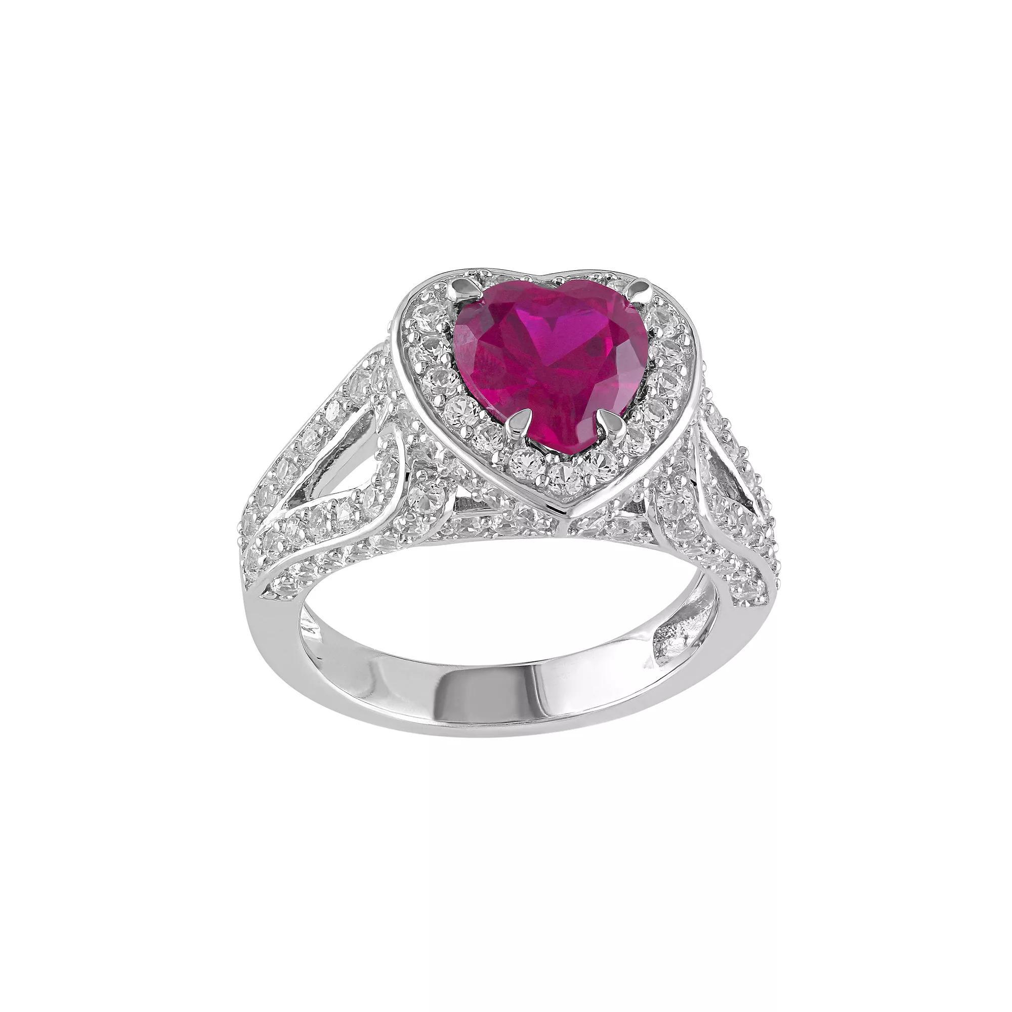 Stella Grace Lab-Created Ruby & Lab-Created White Sapphire Sterling Silver Heart Ring, Women's, Size: 7, Red Product Image