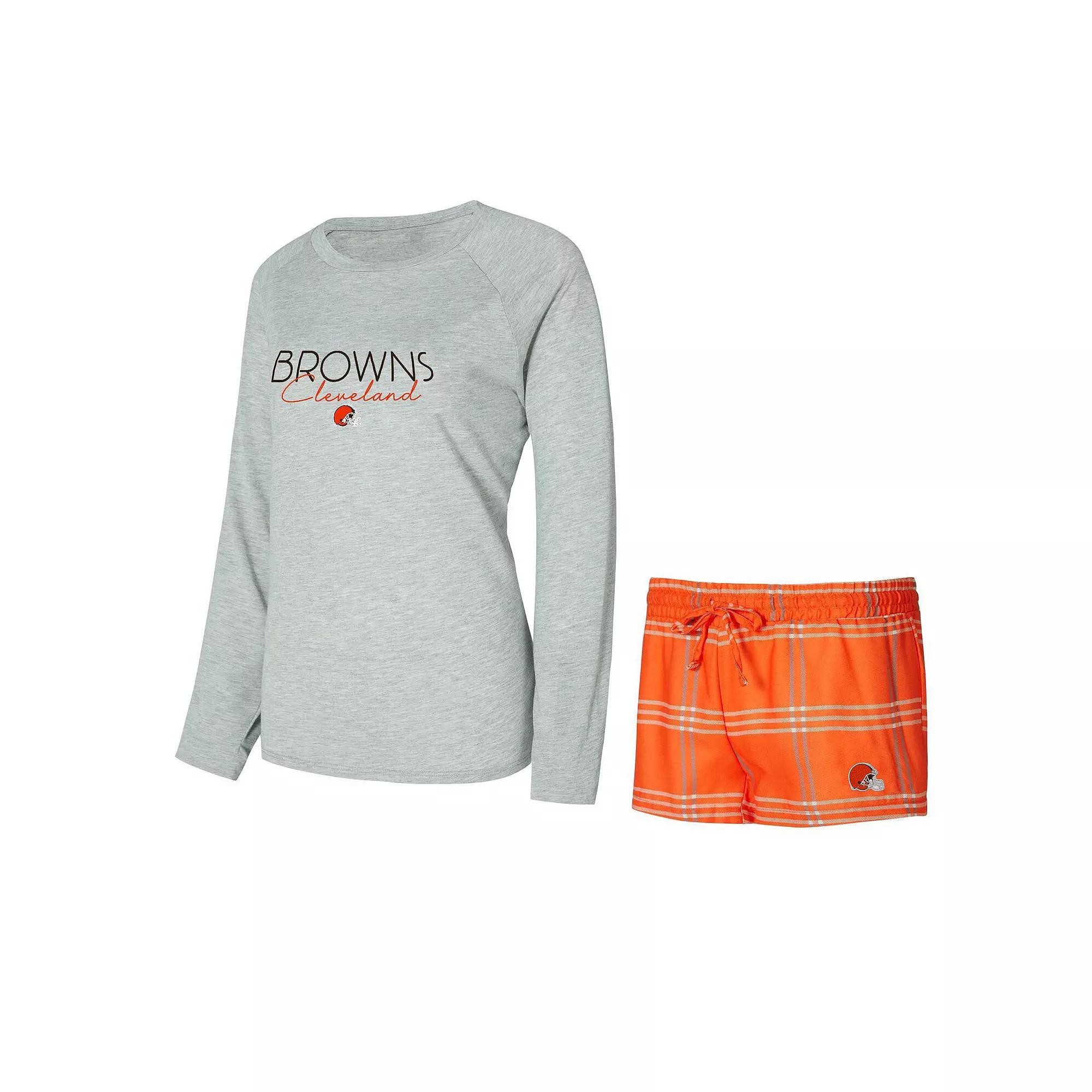 Women's Concepts Sport Cleveland Browns Petition Raglan Long Sleeve T-Shirt & Shorts Set, Size: Medium, Orange Product Image