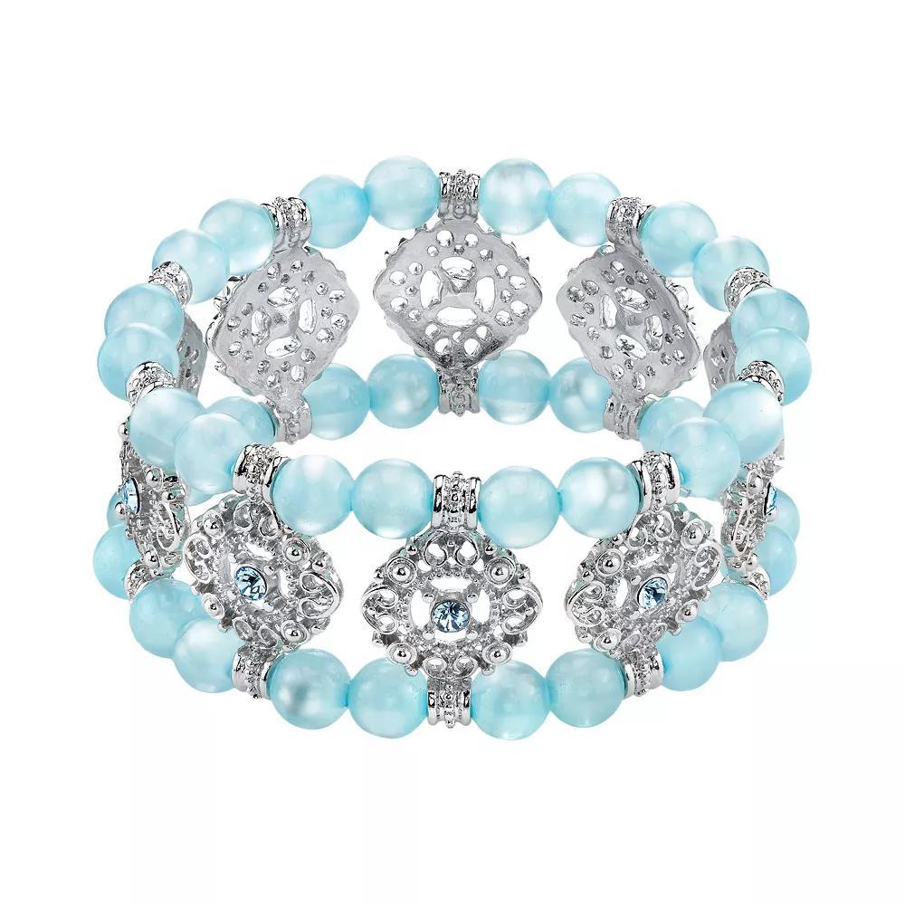 1928 Simulated Crystal & Bead Filigree Multistrand Stretch Bracelet, Women's, Size: 7.5", Blue Product Image