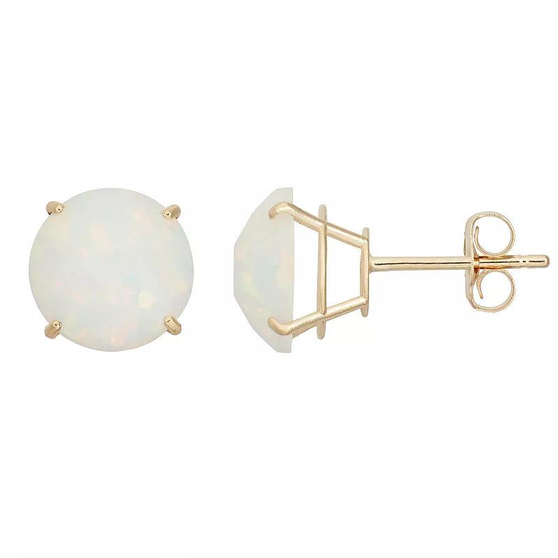 Lab-Created Opal 10k Gold Stud Earrings, Women's, White Product Image