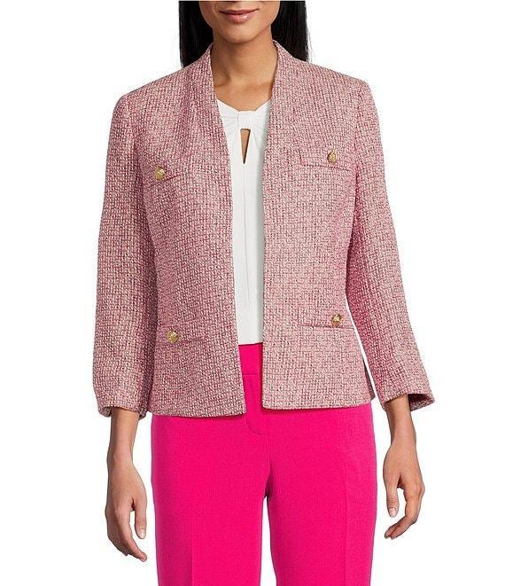 Kasper Collarless Long Sleeve Tweed Jacket Product Image