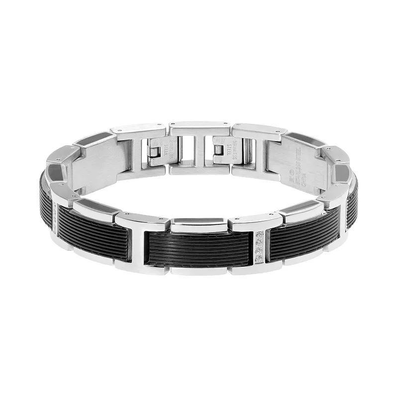 Men's LYNX Two-Tone Cubic Zirconia Link Bracelet, Size: 9, Black Product Image