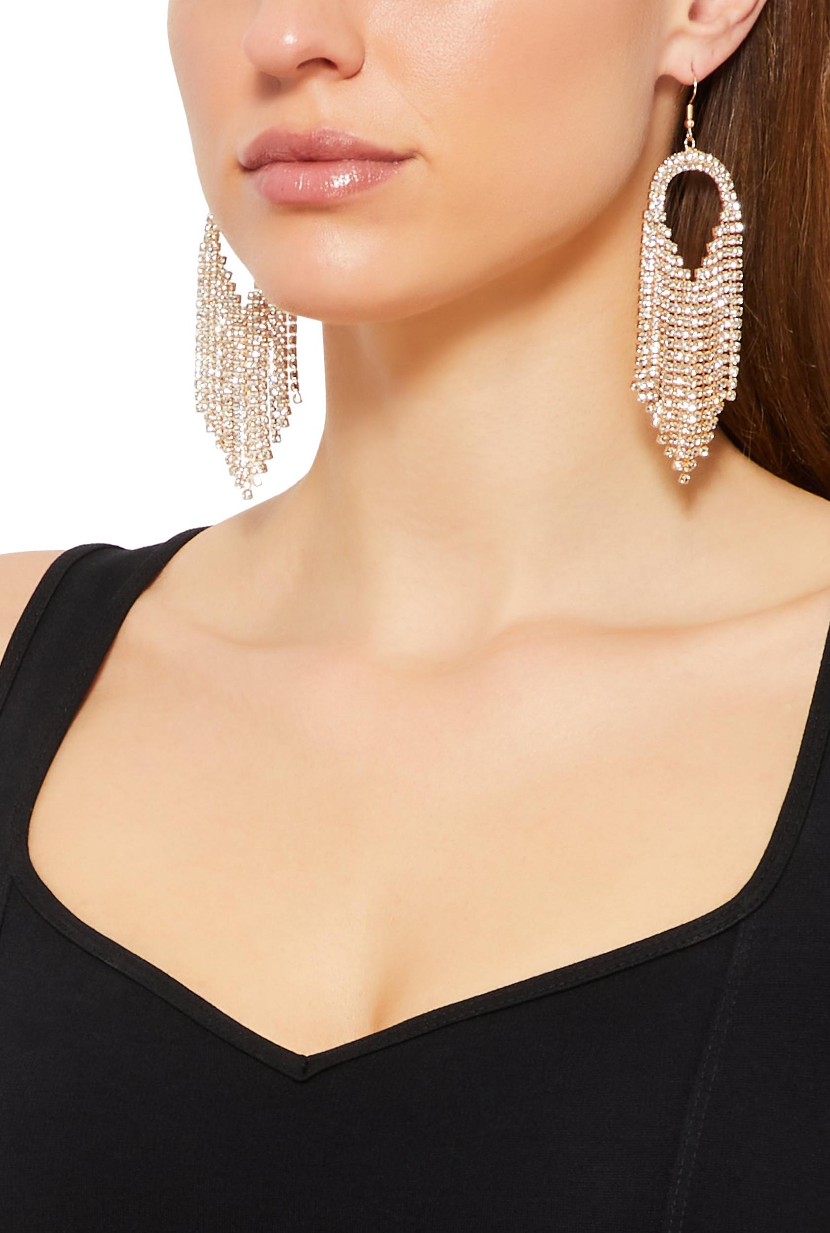 Rhinestone Fringe Chandelier Earrings Female Product Image