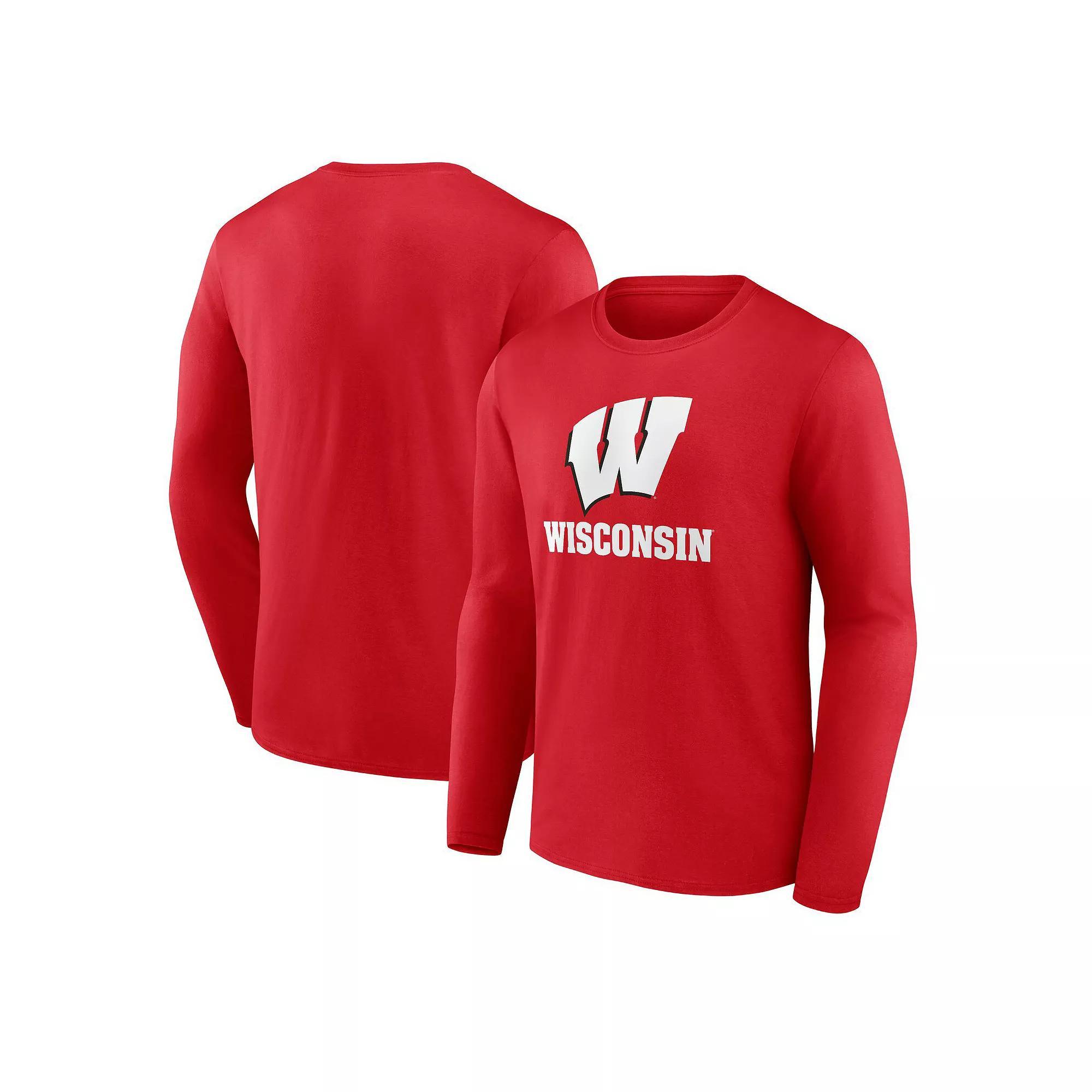 Men's Red Wisconsin Badgers Evergreen Cotton Team Lockup Long Sleeve T-Shirt, Size: 2XL Product Image