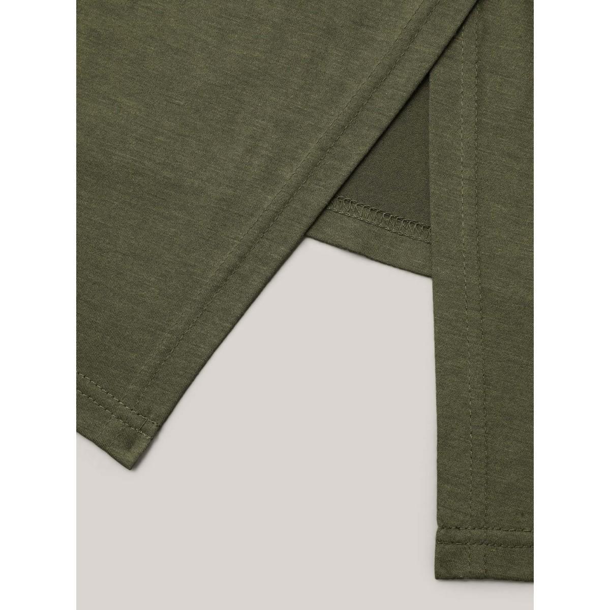 Plus Size Back Pleats V-Neck Split T-Shirt ArmyGreen Women Casual Overlapping V-neck Everyday T-shirts BloomChic 26/4X Product Image
