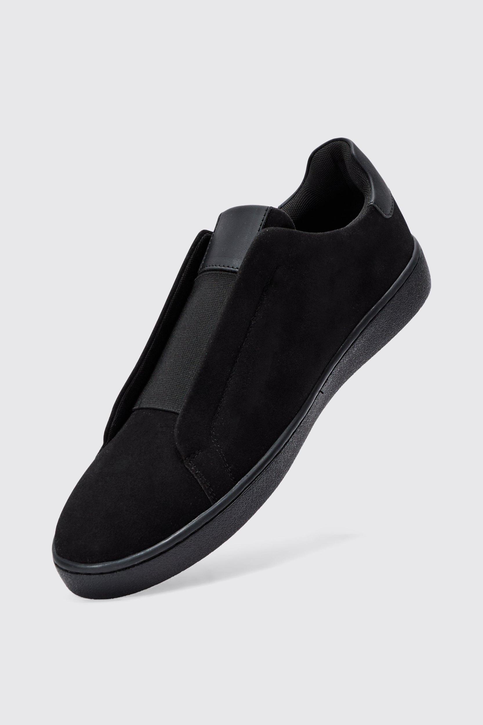 Faux Suede Sneakers In Black | boohooMAN USA Product Image