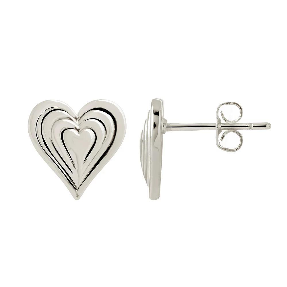 MC Collective Textured Heart Stud Earrings, Women's, Silver Tone Product Image