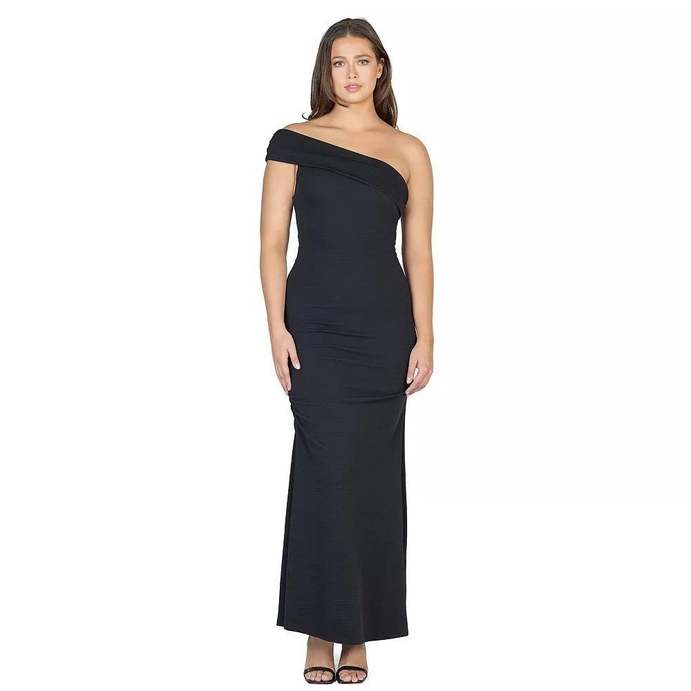 Women's 24Seven Comfort Apparel One-Shoulder Ruched Mermaid Maxi Dress, Size: Small, Black Product Image