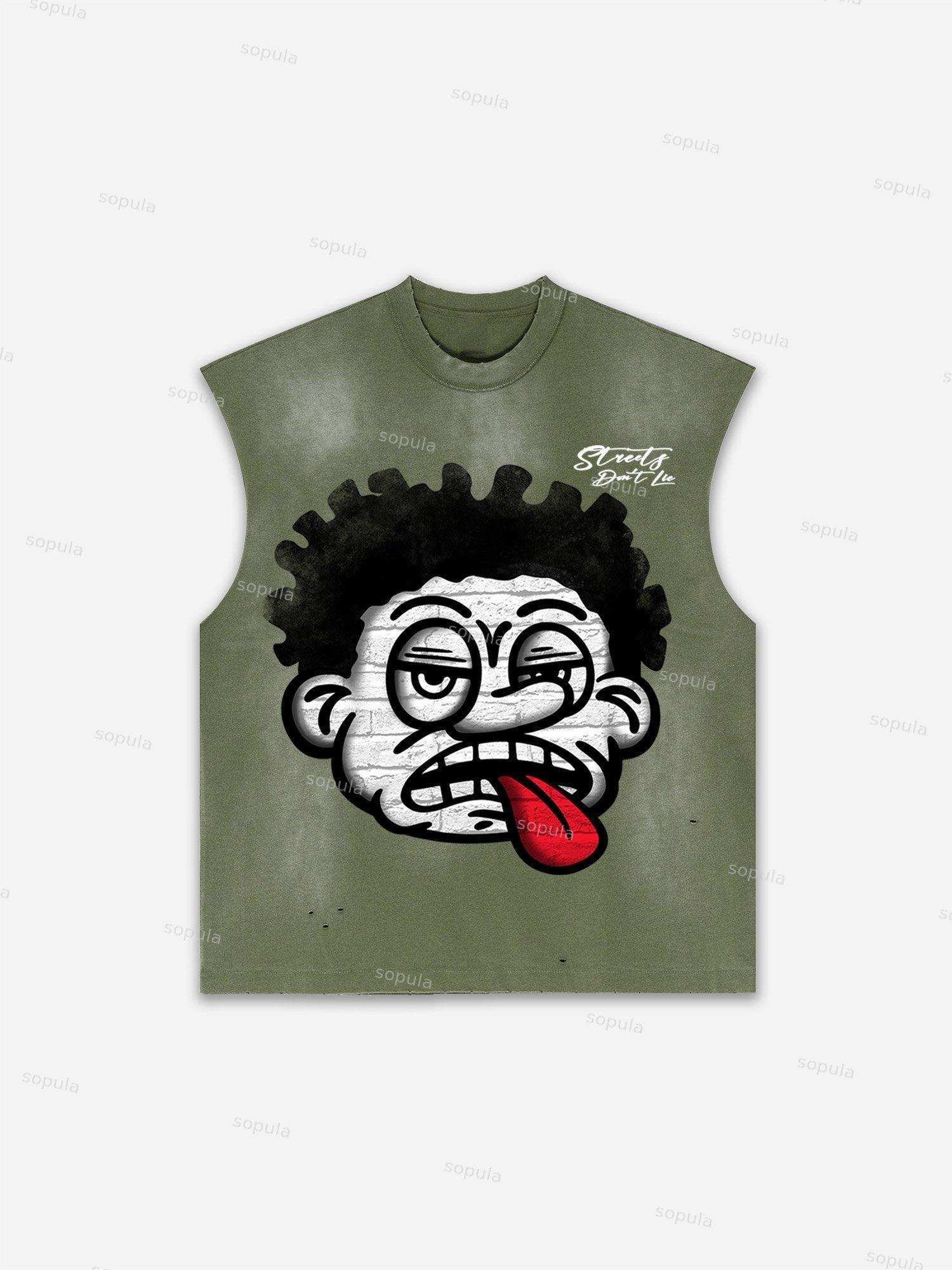 Men's Washed Streets Don't Lie Retro Big Head Graphic Tank Top Product Image
