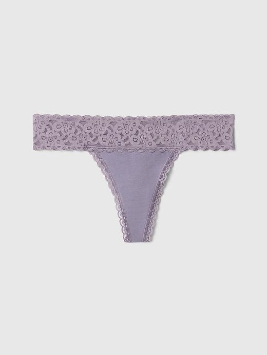 Organic Stretch Cotton Lace-Trim Thong Product Image