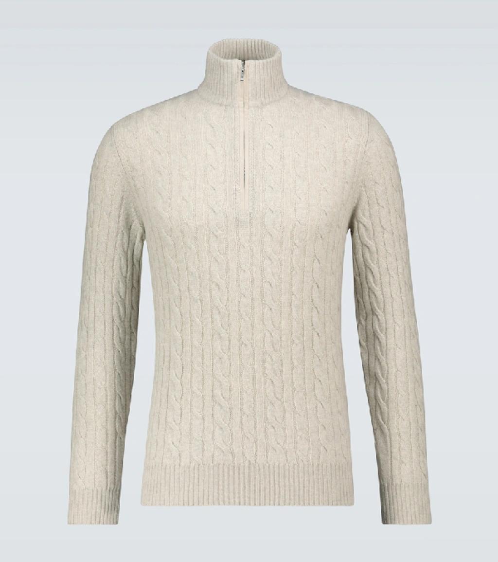 LORO PIANA Mezzocollo Treccia Cashmere Sweater In Beige Product Image