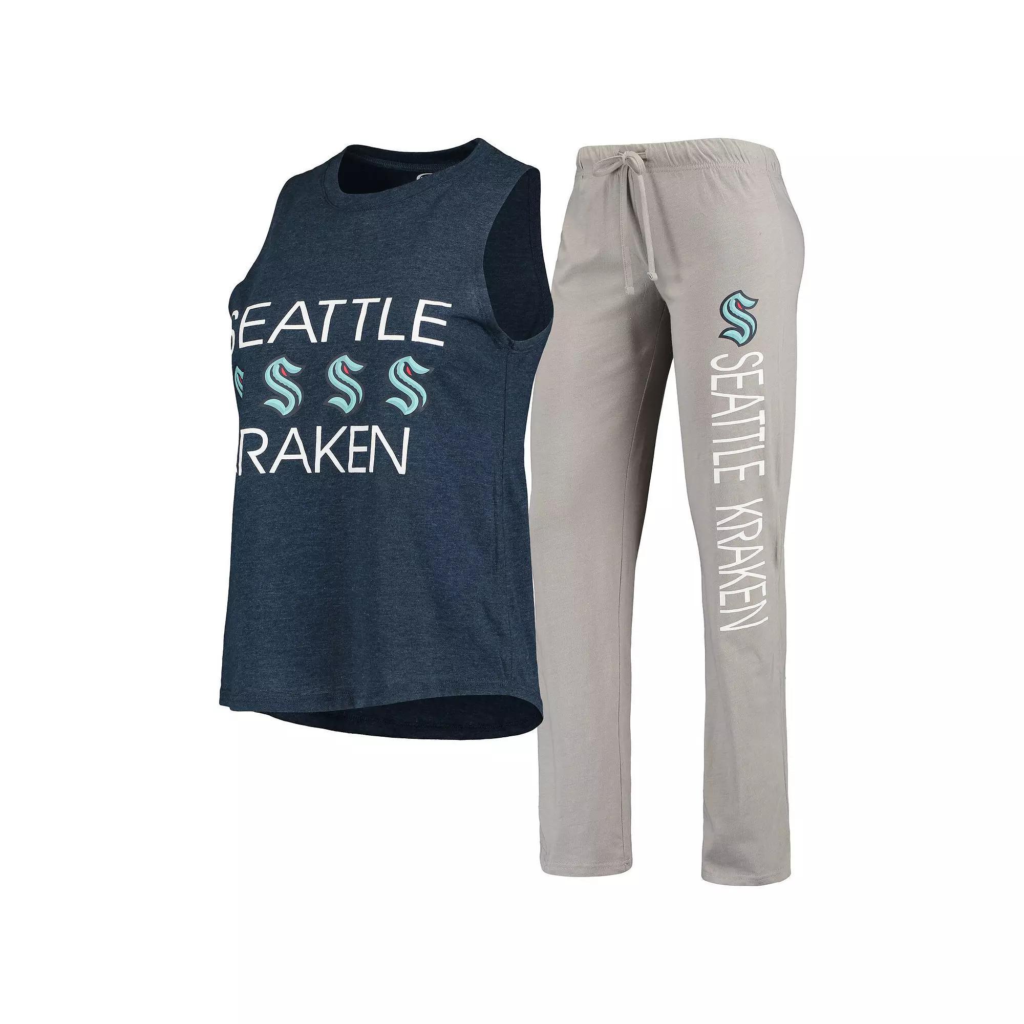 Women's Concepts Sport Deep Sea Blue/Gray Seattle Kraken Meter Tank Top & Pants Sleep Set, Size: XL, Krk Blue Product Image
