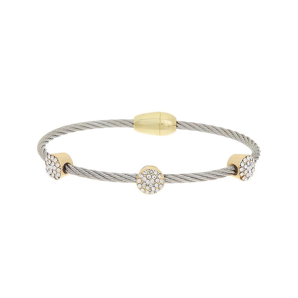 Juvell Two Tone 18k Gold Plated Beaded Cubic Zirconia Bangle Bracelet, Women's, Size: 7" Product Image