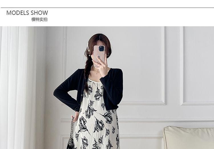 Maternity Spaghetti Strap Floral Midi A-Line Dress / Crop Cardigan / Set Product Image