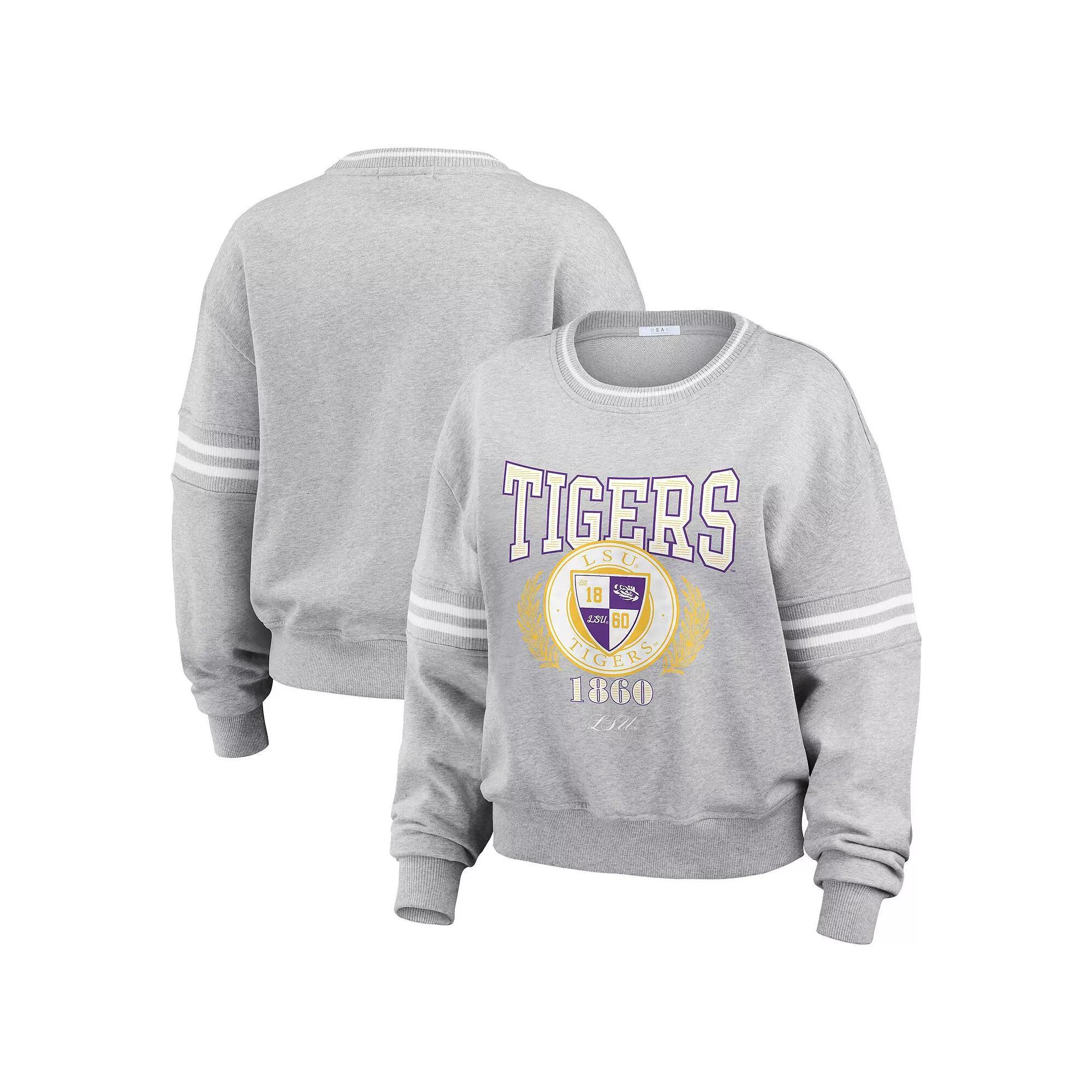 Women's WEAR by Erin Andrews Heather Gray LSU Tigers Classic Stripe Pullover Sweater, Size: Small, Grey Product Image