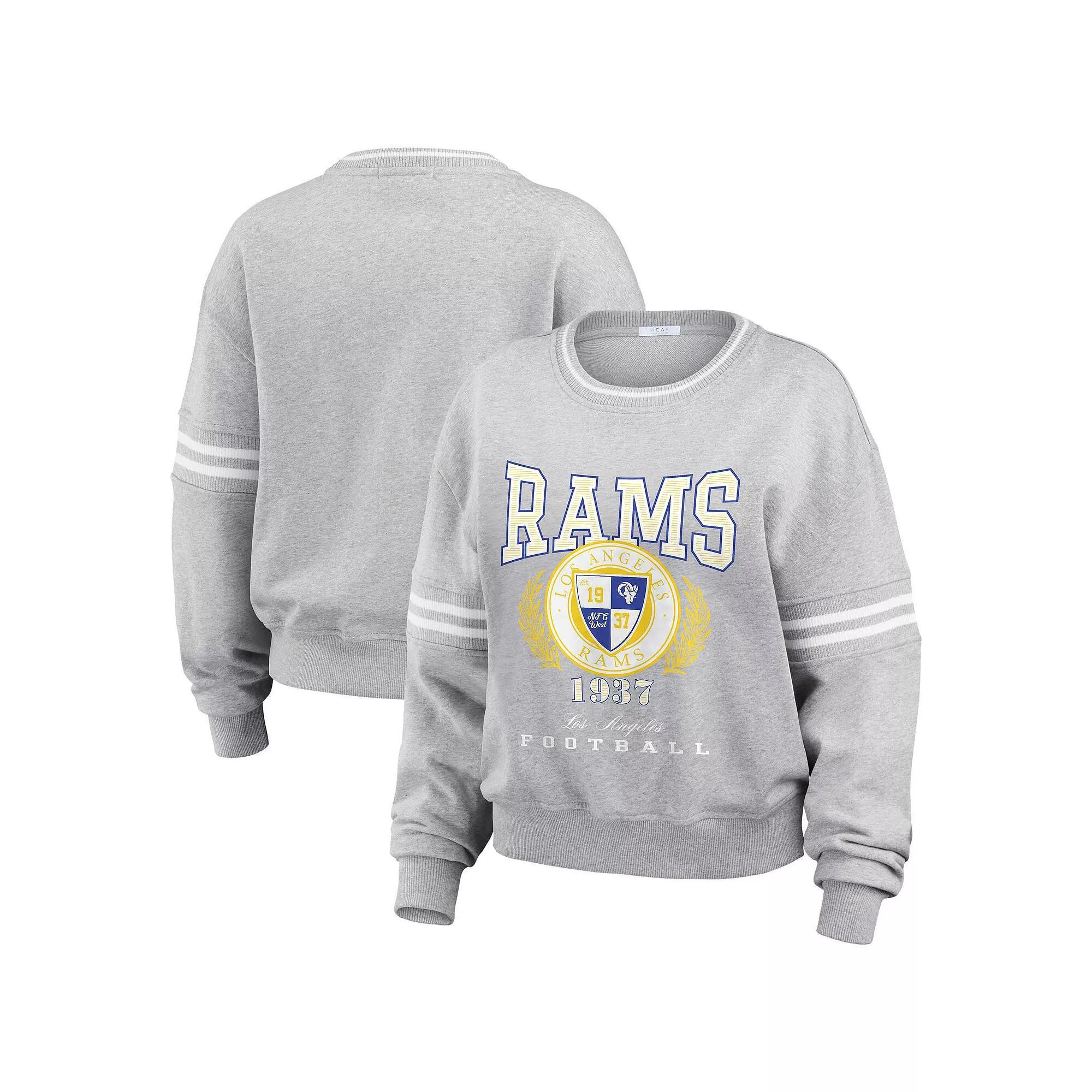 Women's WEAR by Erin Andrews Heather Gray Los Angeles Rams Cropped Pullover Sweatshirt, Size: 2XL, Grey Product Image