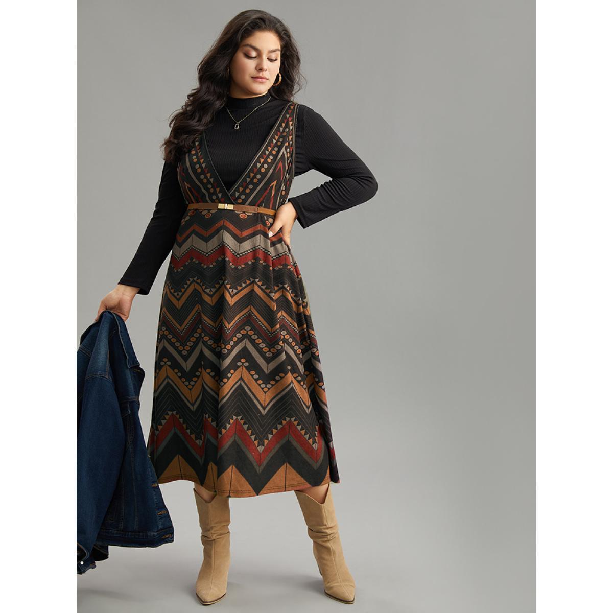 Plus Size Bandana Print Pocket Sleeveless Dress Multicolor Women Vacation Printed V-neck Sleeveless Curvy Midi Dress BloomChic 22-24/3X Product Image