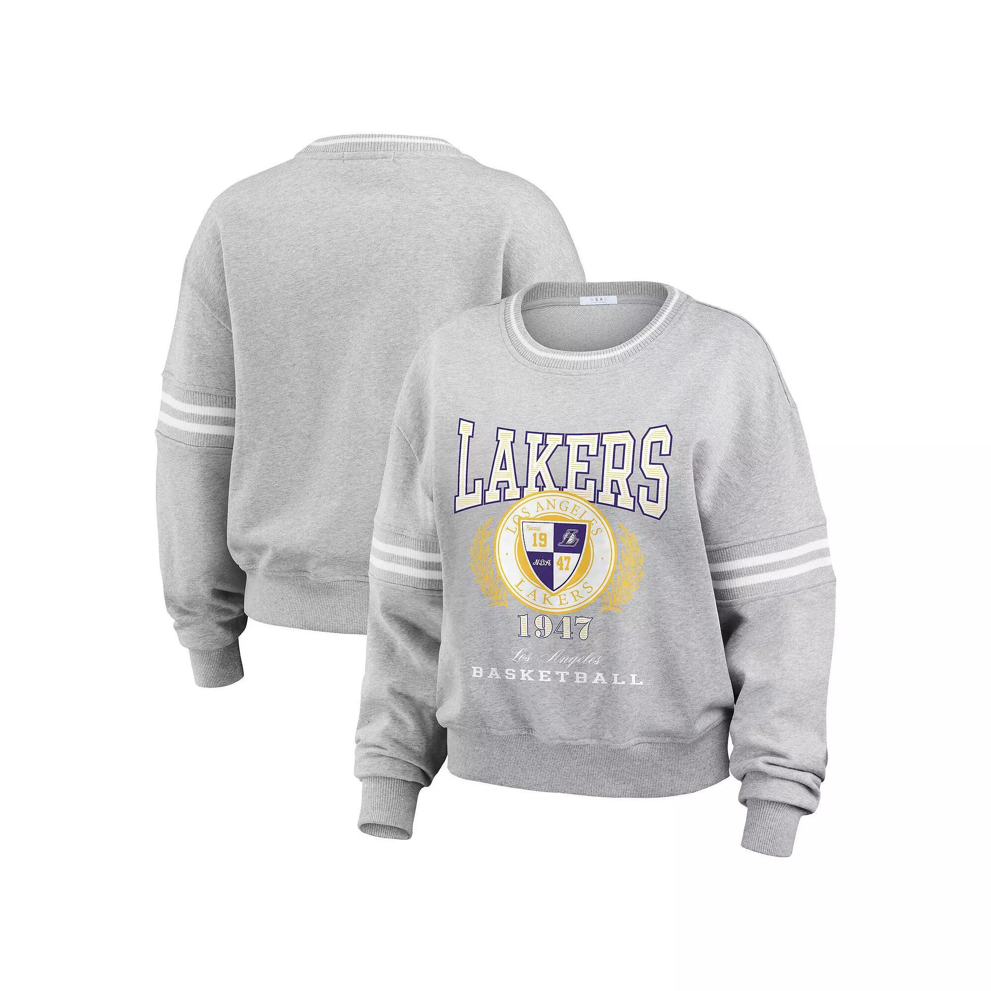 Women's WEAR by Erin Andrews Heather Gray Los Angeles Lakers French Terry Pullover Sweatshirt, Size: XS, Grey Product Image