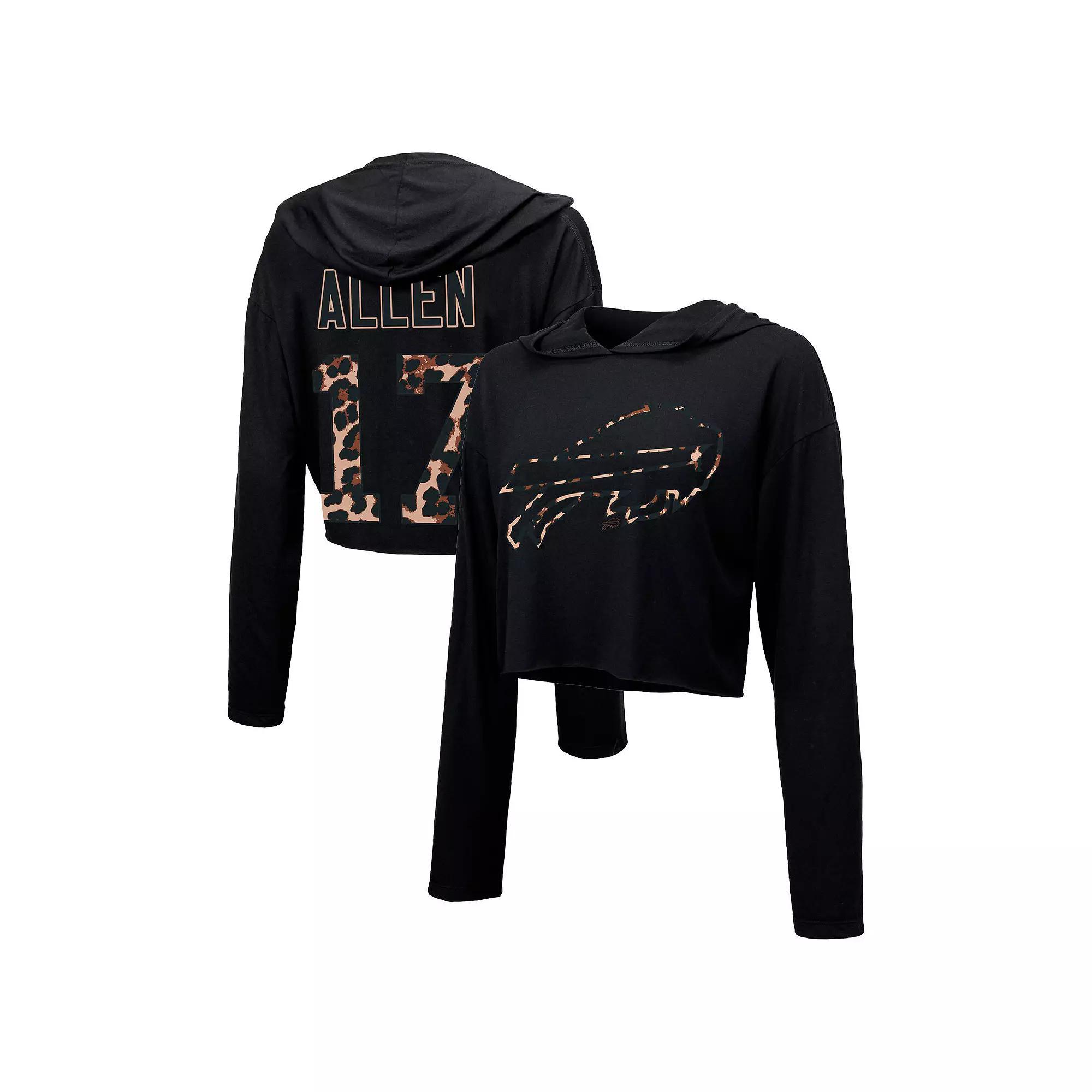 Women's Majestic Threads Josh Allen Black Buffalo Bills Leopard Player Name & Number Long Sleeve Cropped Hoodie, Size: 2XL Product Image
