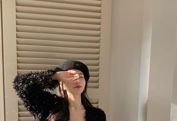 V-Neck Sequin Fluffy Jacket Product Image