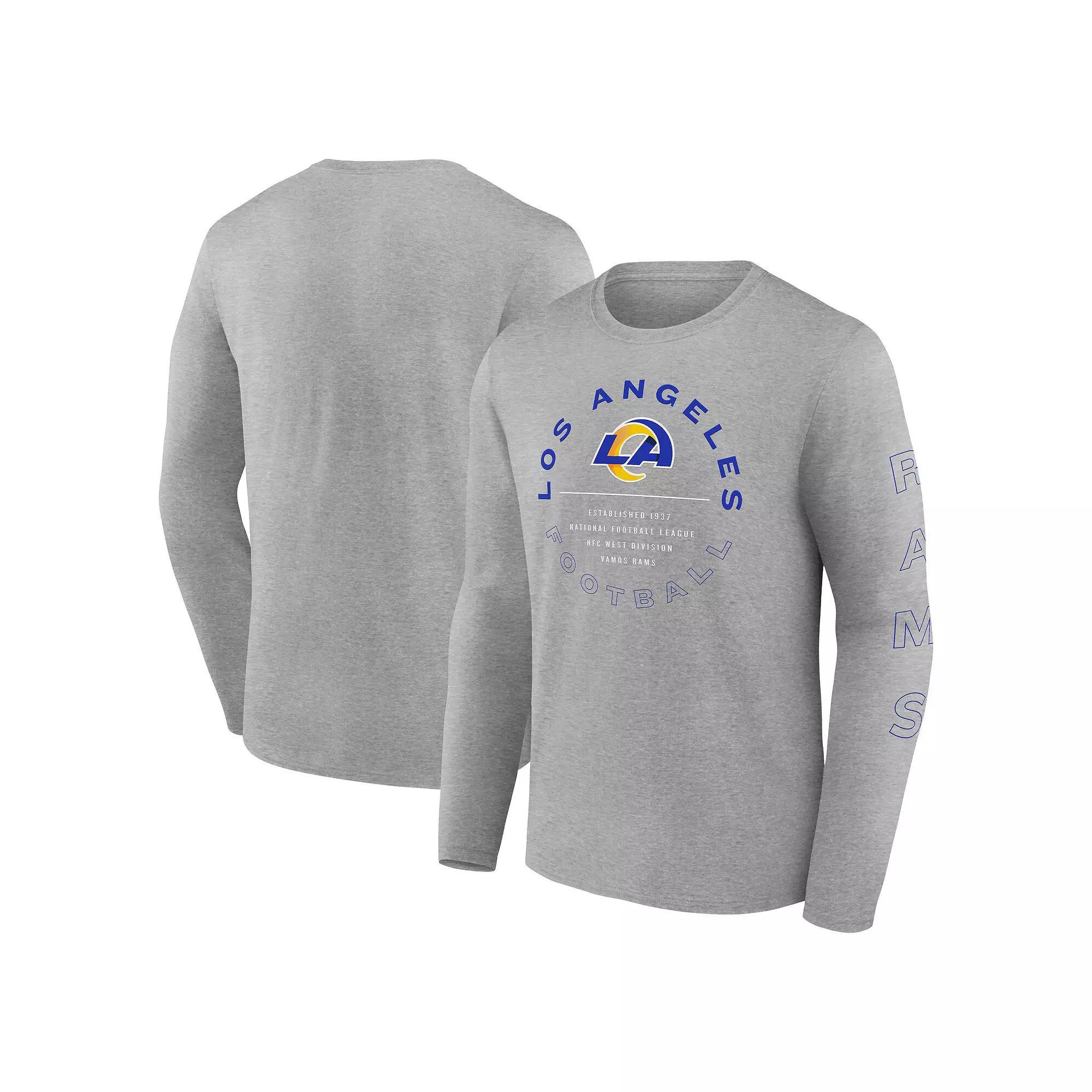 Men's Fanatics Heather Gray Los Angeles Rams Stat Sheet Long Sleeve T-Shirt, Size: Large, Grey Product Image
