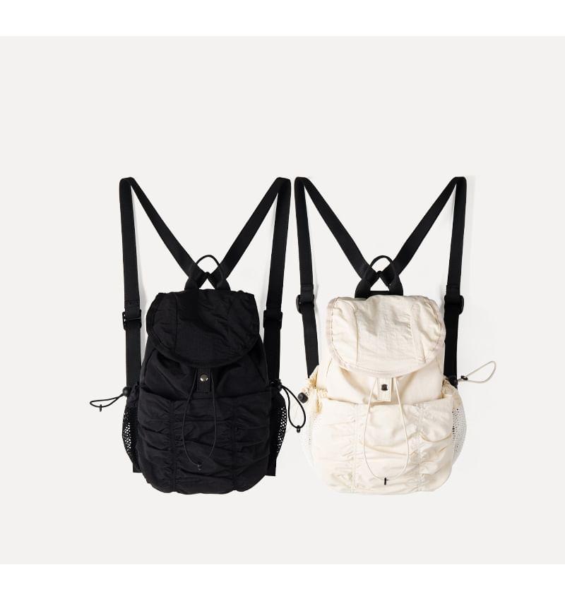Plain Ruched Nylon Flap Backpack Product Image