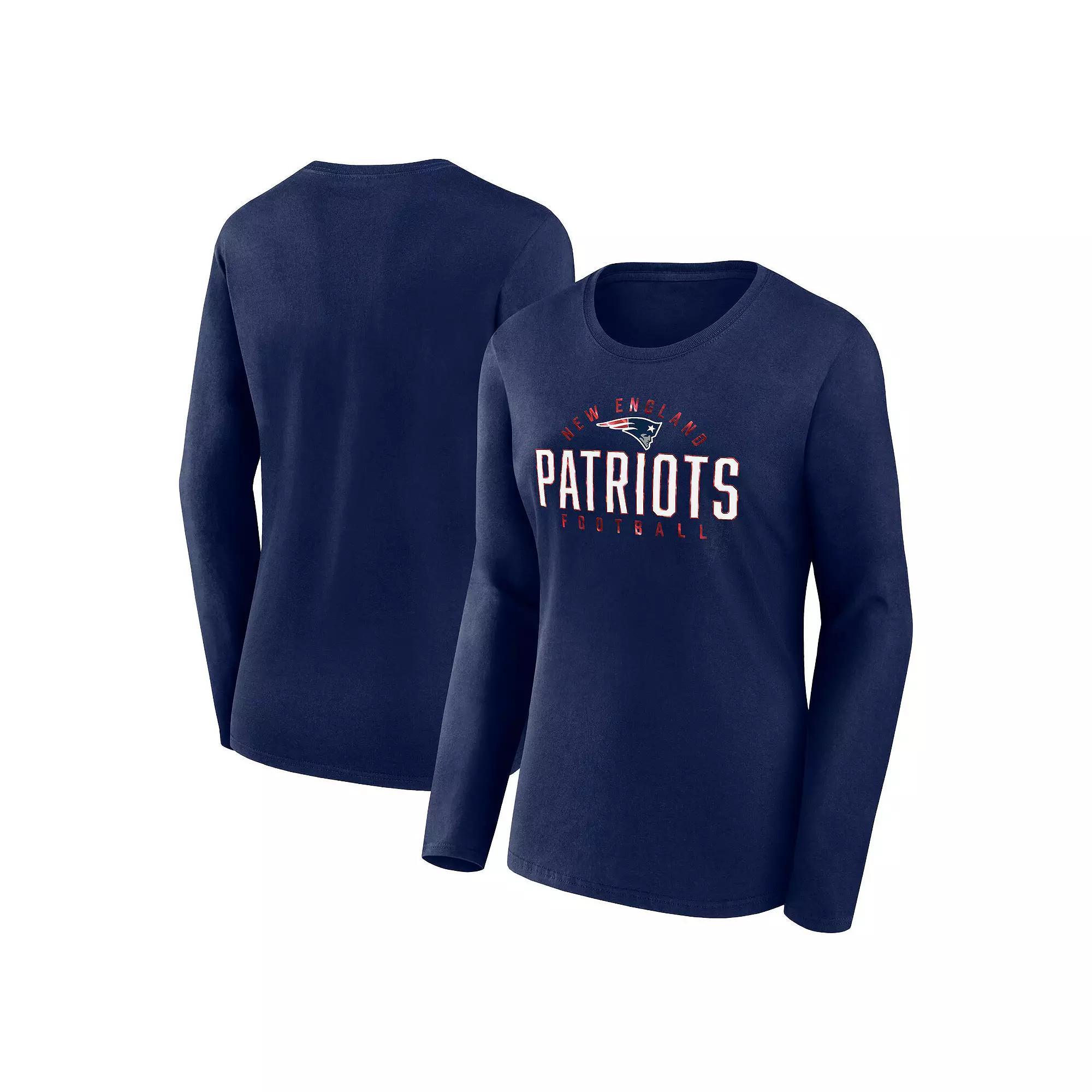 Women's Fanatics Branded Navy New England Patriots Plus Size Foiled Play Long Sleeve T-Shirt, Size: 4XL, Blue Product Image